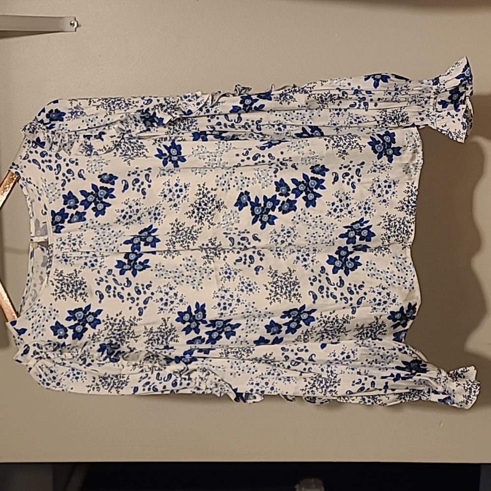 LOFT White and Blue Floral Blouse